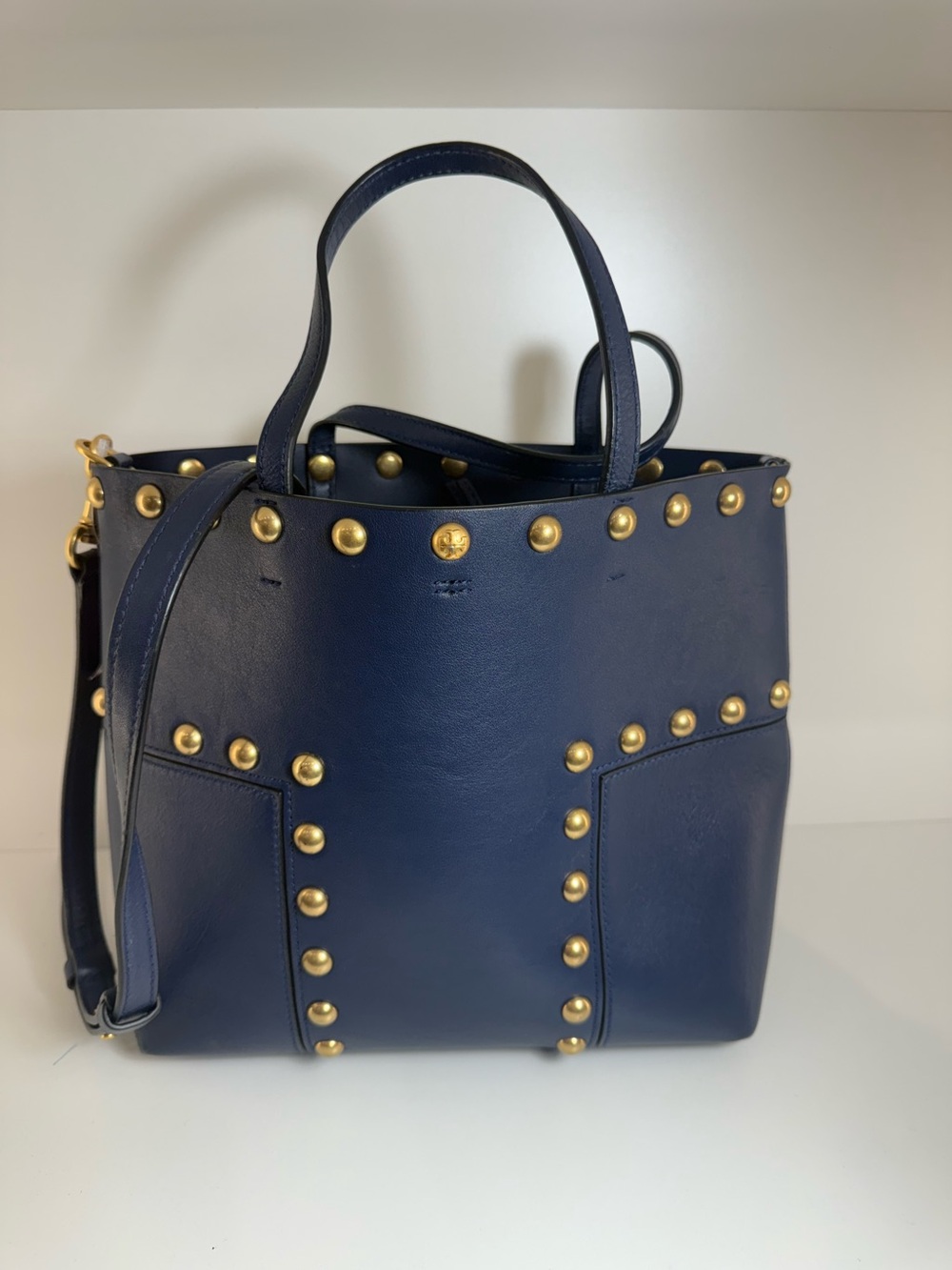 Tory Burch Leather T Studded Mini Tote w Crossbody Strap